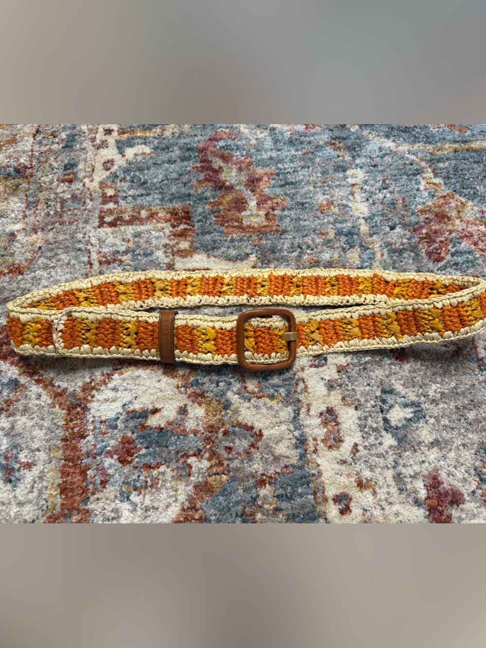 Tory Burch Crochet Belt with Brown Leather Buckle - Yellow & Orange - Picture 2 of 4